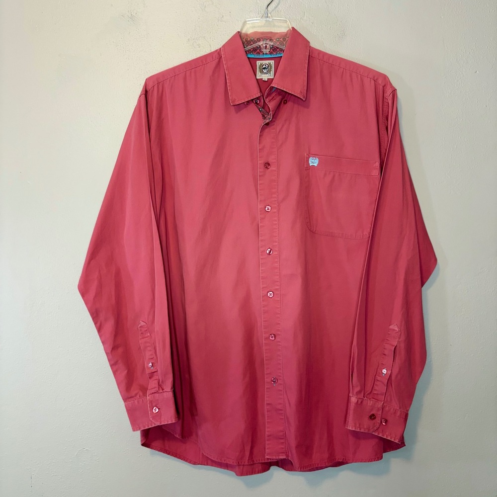 Cinch Mens Pink Long Sleeve Button Down Western Shirt Cotton Large